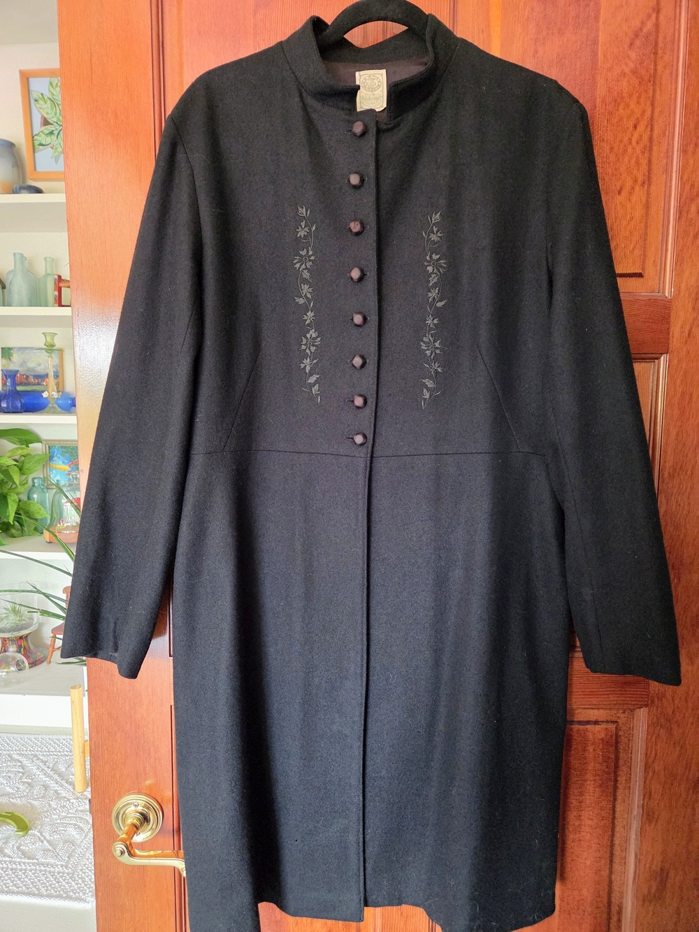 Wah Maker Arizona True West USA Black Wool Embroidered Duster Coat Size 12